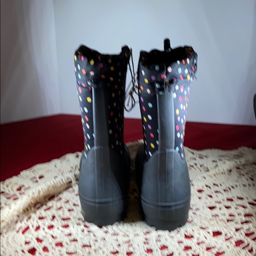 Girls winter boots. Black with colorful polka dots - Picture 4 of 7
